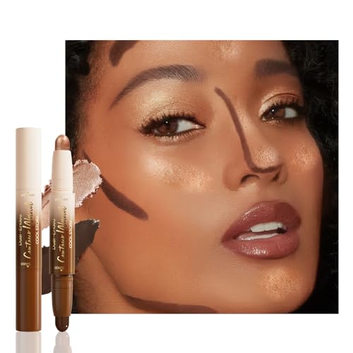 FeiCuiYun Dual-Ended 2-in-1 Cream Contour & Highlighter Stick Makeup For Face & Body – Waterproof, Long-Lasting, Suitable for All Skin Tones, 01#Nuetral Nude + Beige