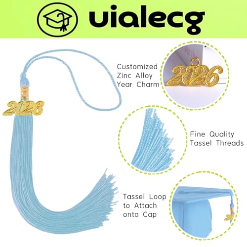 Image of Graduation Tassel 2026 for Grad Cap,Sky Blue Tassel with Gold Charm