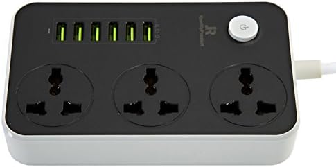 Power Strips Extension lead with 6 USB ports 3 Way Universal Power Socket Outlets (UK EU US AU NZ CN) Surge Protection with 2 metre Extension cord Fitted with a UK Legal 13 amp Fused Plug top
