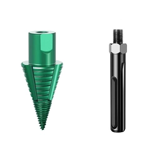 FUANA Broca divisora de leña para taladros de martillo SDS Max, herramienta de división de troncos desmontable de acero al carbono de cambio rápido, verde con adaptador