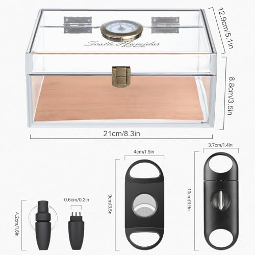 Scotte Acrylic Cigar Humidor Jar/case/Box with Humidifier and Hygrometer,humidor Can Hold About 20 Cigars Including Cigar Cutters and Cigar Punch (Clear-1) - Image 4