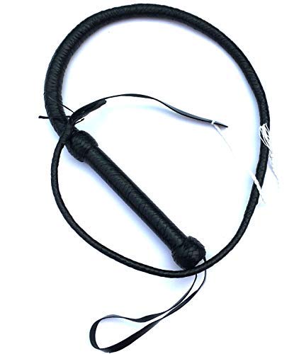 PETS TRIANGLE 4 FT Action Real Leather Bull Whip (Zed Black) Wooden Handle