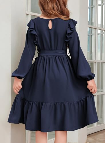 blibean Teen Girls Lace Neckline Dress Kids Semi Formal Long Sleeve Dresses Size 6-15 Years2