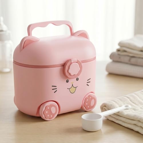 Image of StarAndDaisy Formula Milk Container for Baby Milk Powder Container with Scoop Holder, Portable Formula Dispense, Airtight First Feed Baby Food Storage Container /Box for Travel 200 Grams -Kitty Pink