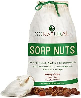 SoNatural Organic Soap Nuts Deseeded 1kg/2.2lbs (330 loads) With 1 Wash Bag, Eco-friendly Soap Nuts Laundry Detergent Highly Effective, Non-toxic, Chemical & Fragrance-free Organic Soap Berries