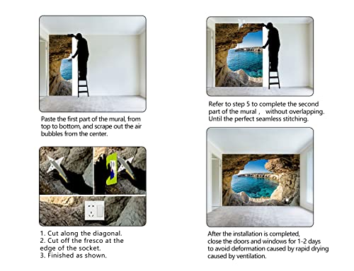 Wxhfm - 3D Cave Ocean Landscapes Wallpaper For Bedroom Large Wall Mural Living Room Adhesive Fabric Wallpaper Decor - 137"X96"（Not Peel And Stick） #TOP5