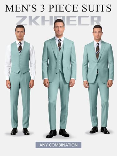 Image of Men's 3 Piece Slim Fit Suit Set, Two Button Blazer Solid Jacket Vest Pants Wedding Business Suit