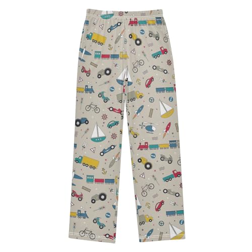 ZZXXB Train Car Plane Boys Long Pants Soft Trousers Elastic Waist Kids Lounge Bottoms with Pockets S-XL