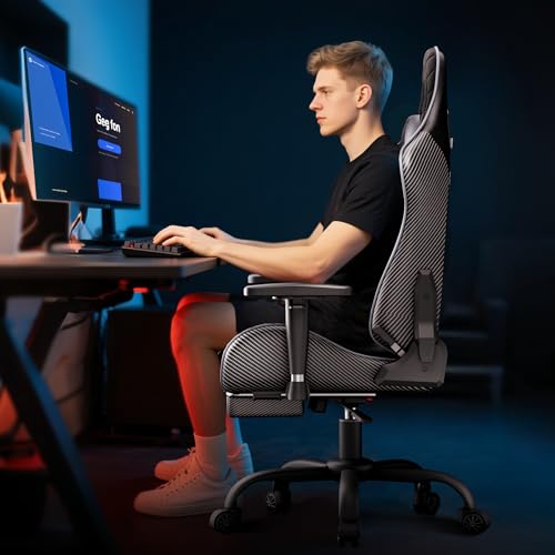 Seenda GCPro-10 Gaming Chair, 145° Reclining Office Chair with Footrest and Full Metal Frame Supporot up to 330 lbs, Adjustable 2D Armrests, 5 Inch Fabric Cushion, Carbon Fiber Design (Black + Grey) - Image 3
