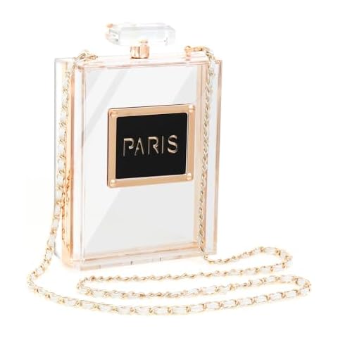 WJCD Clear Purses for Women Paris Perfume Shaped Clear Purse Evening Bags Vintage Banquet Handbag (Transparent) Cover