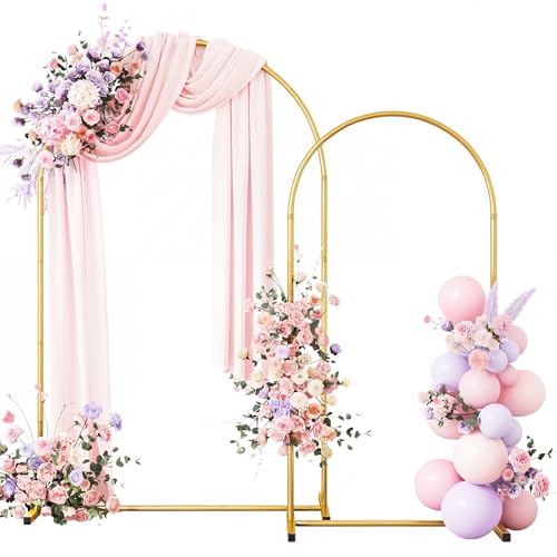 Image of RUBFAC Metal Arch Backdrop Stand Set of 2 (6FT & 7.2FT), Gold Wedding Arch Frame Balloon Stand for Birthday Baby Shower Anniversary Bridal Graduation Indoor Outdoor Party Decoration
