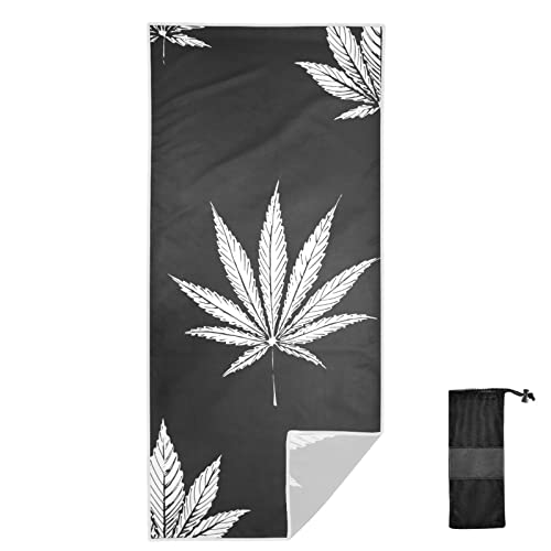 Yasala Sand Free Beach Towel Marijuana White Leaves Oversize Soft Bath Towel Quick Dry Lightweight Hiking Camping Compact Towel 31" × 71" #TOP15