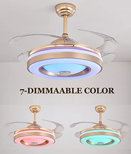 Fandian 42" Smart Ceiling Fans With Lights Remote Control Modern Retractable Bluetooth Speaker Ceiling Fandelier With 7 Dimmable Lighting Colors For Indoor Living/Bedroom #TOP3