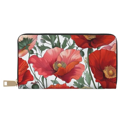 Poppy Flower Pattern Art Printed Long Wallet for Women Men Cute Coin Purse with Card Holder