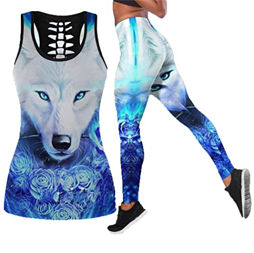Leggings loup rose et débardeur creux galbant pour femme
