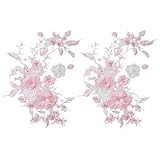 HOBBIESAY 2 apliques de tela de encaje rosa con flores en 3D, apliques de tela...