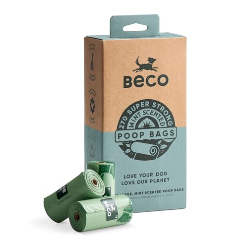 Beco Super Strong & Large Poop Bags | Mint Scented Dog Poo Bags | 270 Refill Rolls [18 x 15] | Dispenser Compatible