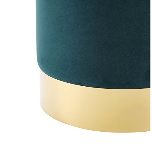 Inspired Home Elsa Green Velvet Round Ottoman - Gold Metal Base | Upholstered | Modern | Contemporary | 1 Pc Only #TOP4