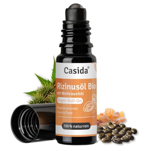 Casida Bio Rizinusöl Augen Roll on mit Weihrauchöl - kühlender Augenroller - regenerierende Augenpflege - bei Falten, Augenringen, Schwellungen - mit naturreinen Bio-Ölen - 10ml