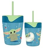 Silver Buffalo Star Wars Mandalorian Sparkle 17.5oz Spill Proof Tumbler w Straw