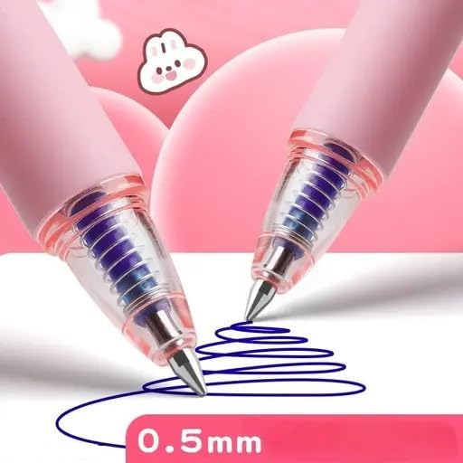 Image of Erasable Gel Pen, Cute Girl Theme, Blue Ink, 0.5mm Fine Tip, Comfort Grip, for School and Office, Pack of 12 (Pink)