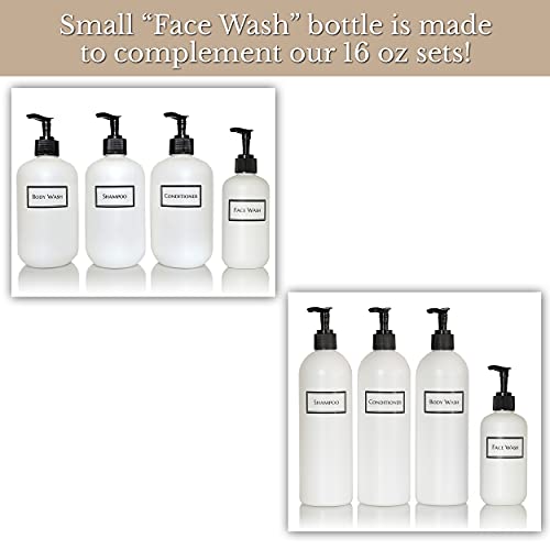 Artanis Home Silkscreened Empty Small Face Wash Bottle, 8 Oz, White (Black Pump) #TOP1
