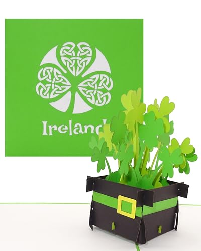 Tarjeta pop up "Irlanda – Irish Shamrocks" – Tarjeta de felicitación en 3D de Ireland como souvenir, tarjeta de cumpleaños, carné de viaje, invitación y viajes redondos de Irlanda