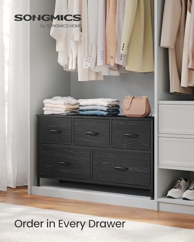 Image of SONGMICS BELLAH Collection - Dresser for Bedroom, Chest of Drawers, Storage Organizer Unit, Closet, Entryway, Steel, 5 Drawers, Modern, Ebony Black ULGS322BE02S