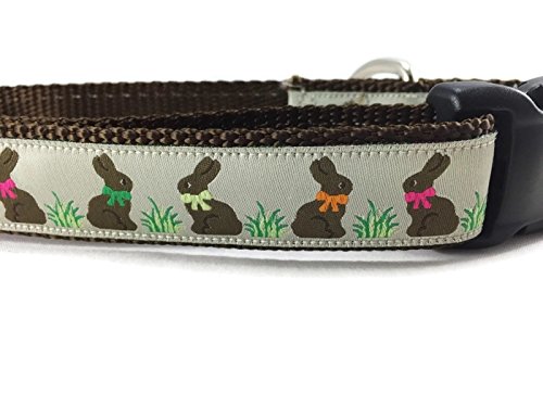 Easter Dog Collar, Caninedesign, Bunny, 1 inch Wide, Adjustable, Nylon, Medium and Large (Chocolate Bunnies, Medium 13-19')