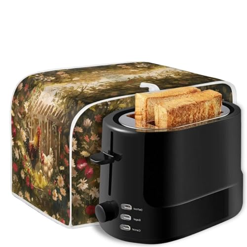 Image of Toaster Cover Kitchen Bakeware Protector Fits for Most Standard 4 Slice Toasters, Keep Toaster Free From Dust And Fingerprint Oven Dustproof Cover, Chicken Family Garden