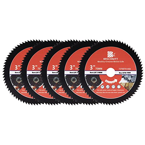HSS Circular Saw Blade 3inch - BRSCHNITT 5pcs 72T 10mm Bore Cutting Discs for Wood, Copper, Aluminum, Plastic and Soft Metal