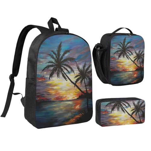 Sac à dos école avec boîte déjeuner isotherme et trousse scolaire coucher de soleil