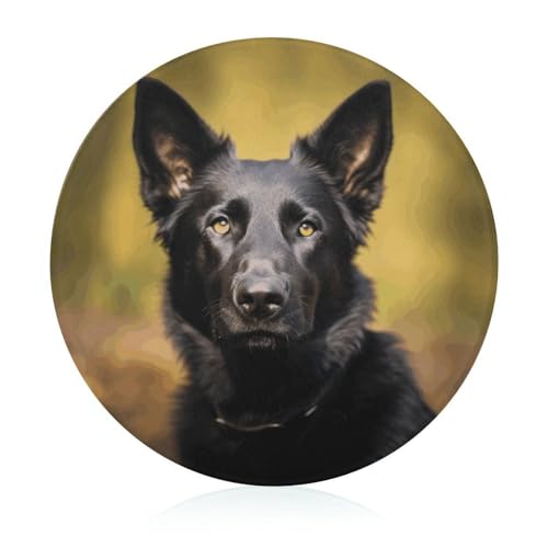 Black German Shepherd Dog Tempered Glass Cutting Board Large Butcher Block Sturdy Food Chopping Block Round Scratch Resistant Chopping Boards for Kitchen Camping 7.9 Inch