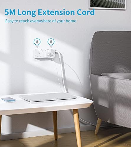 PIBEEX Extension Lead 2 Way Plug Sockets with Individual Switches Wall Mountable Power Strip with 5 Meter Long Extension Cable 13A Fused UK Plug 3250W