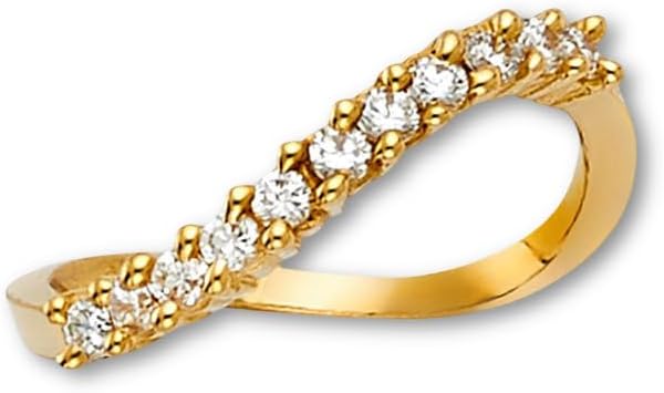 Tehrani 14K Solid Yellow Gold CZ Band Ring – Dainty 2mm Band with Sparkling Cubic Zirconia – Stackable Elegant Jewelry for Women