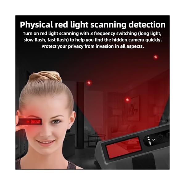 Woman using red light scanning device for privacy protection.