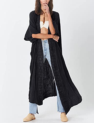 Bsubseach Embroidery Bathing Suit Cover Ups for Women Half Sleeve Beach Kimono Swimsuit Coverup3