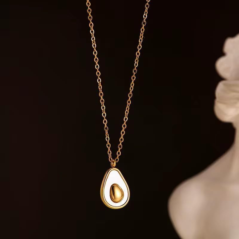 18K Yellow Gold Plated Stainless Steel Avocado Pendant Necklace With 15.5 inch Cuban Link Women's Jewelry Gift Nickel Free Hypoallergenic Waterproof - Image 2