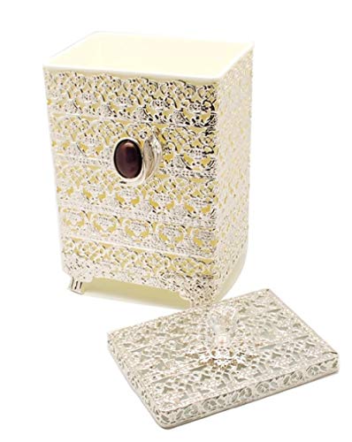 Image of SEHAMANO Antique Rectangular Wastebasket, Vintage Decorative Small Trash Can, Classic Garbage Container Bin for Vanity, Bedroom, Kitchen, Powder Rooms, Home Office Rubbish Bin (Silver (Shiny Silver))
