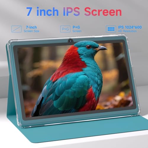 Image of CUPEISI Q2S Android 14 Tablet with Case, 7 inch Tablet, 8GB RAM + 32GB ROM /1TB Expandable, 1.6GHz Quad-Core Processor, 1024x600 IPS HD Touchscreen, 5 Camera