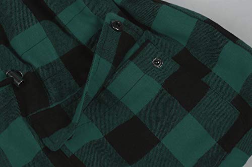 Imily Bela Womens Draped Open Front Lapel Sleeveless Plaid Vest Waterfall Cardigan Jackets with Pockets Green