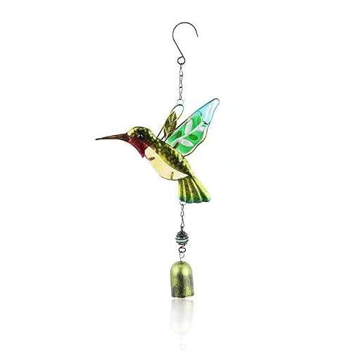 Hummingbird Decor with Bell, Hummingbird Wind Chimes, Hanging Bell Decorations for Yard, Garden, Home and Outdoor, Gift for Mom (Green)