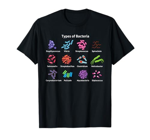 Types of Bacteria Microbiologist Biology Science Teacher T-Shirt