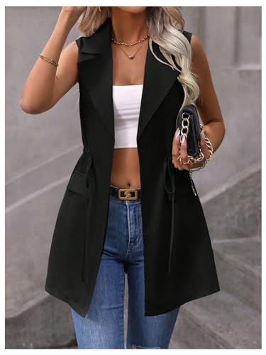 Verdusa Women's Sleeveless Long Cardigans Vest Open Front Cardigan Elegant Jacket with Pocket4