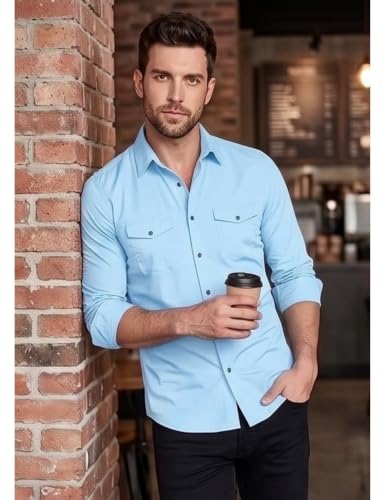 Image of Men's Double Flap Pocket | Regular Fit | Solid Spread Collar | Versatile Everyday Office Wear Comfortable |Stylish Design | Shirt