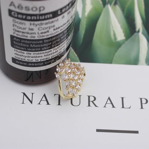 18K Gold Plated Cubiz Zirconia Wedding Engagement Wide Adjustable Band Ring for Women4