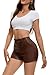 Gaiibbt Women's Khaki Faux Leather Shorts High Waist Zip Pocket Fashion Shorts for Streetwear & Office Looks L