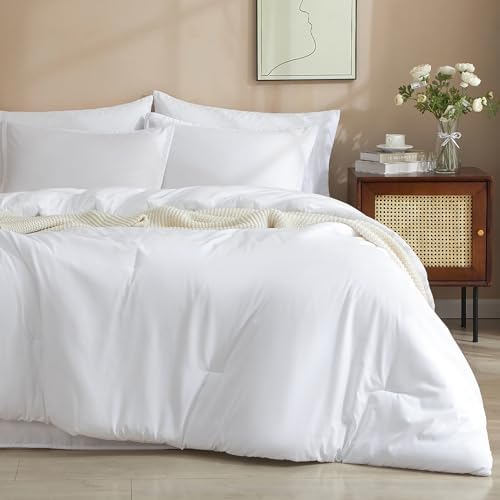 JOLLYVOGUE 7Piece Queen White Comforter Set, Chic Boho Bed