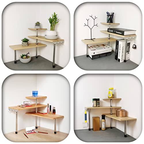 Haorui 3 Tier Corner Shelf, Kitchen Countertop Organizer With Hooks, Desk Display Shelves, Adjustable Space Saving Spice Rack For Kitchen, Bedroom, Office #TOP3