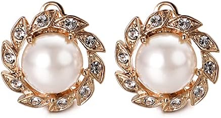 JOLCHIF Cz on Pearl Clip on Earrings for Women Non Pierced Ear 18K Rose Gold Plated Clip on Wedding Earrings Jewelry Gifts